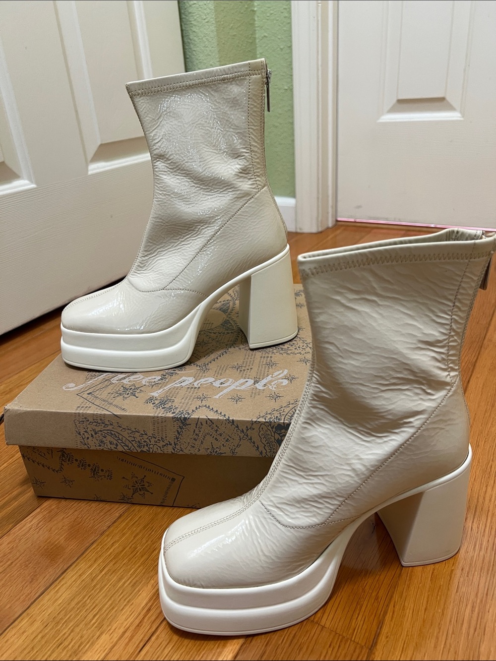 Free People Cream Platform Ankle Boots
